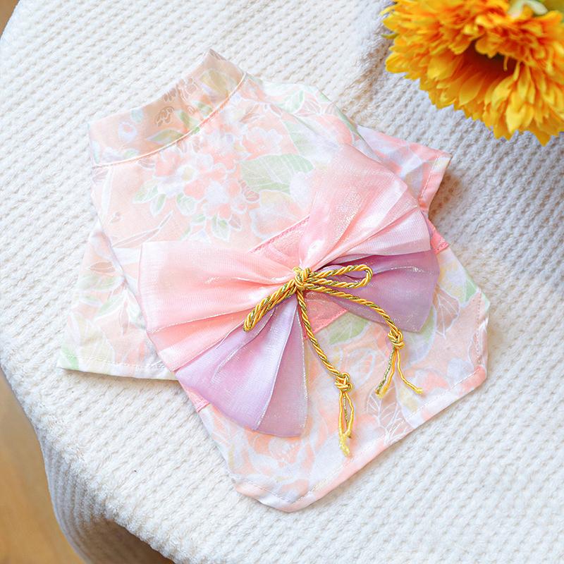 

Spring/Summer Pet Clothes for Small Dogs Puppies Cat Dog Flower Party Bathrobe Dress with Big Bowknot Japanese Style XS（old）