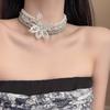 Vintage French Beaded Flower Necklace: Luxurious Multi-Layer Stackable Clavicle Chain for Women