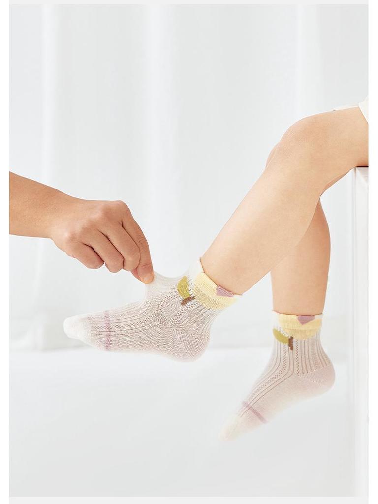 Spring/Summer Cartoon Mesh Pink Baby Socks - Antibacterial, Seamless, Breathable, Thin, Non-Constricting Cotton for Girls
