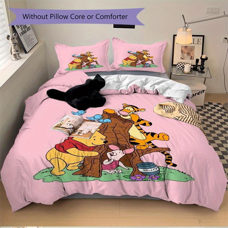3pcs Pink Winnie the Pooh & Friends Bedding Set Includes Quilt Cover and Pillowcases, Suitable for All Seasons Q083