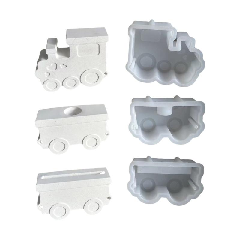 

3Pieces Train Shaped Silicone Candlestick Molds Train Box Resin Molds for Epoxy Resin Tealight Stand Candle Holder 1
