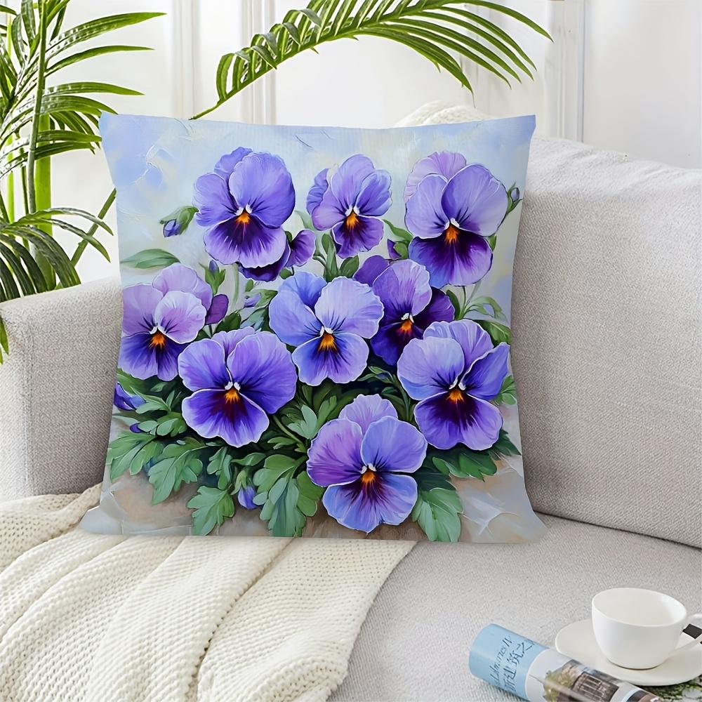 1Pc Single-Sided Print, Vibrant Purple Pansy Garden Print – Suitable For Decorative Cushion Covers Polyester Fiber