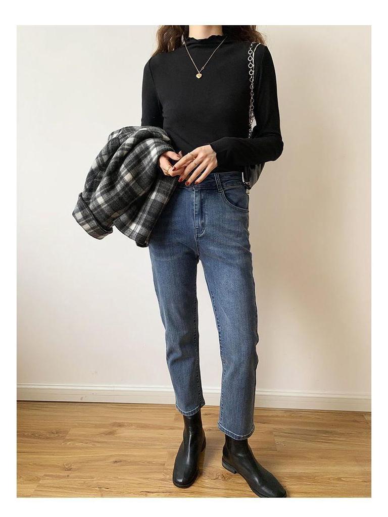 Double-Sided Fleece Semi-High Collar Long-Sleeve Women's Top