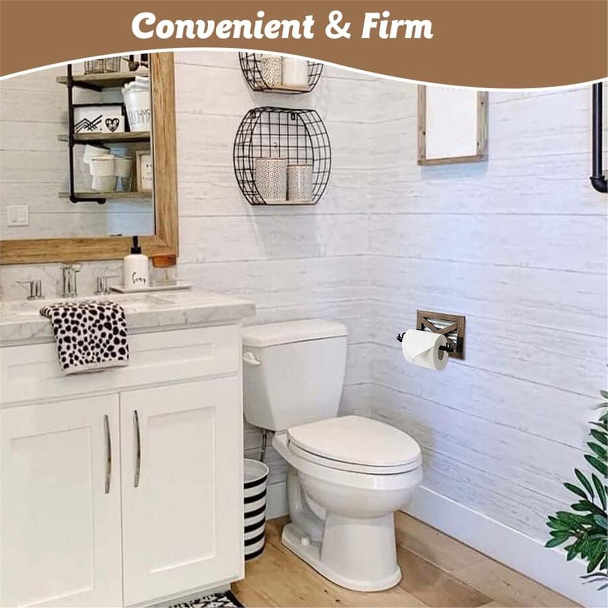 

Farmhouse Toilet Paper Holder with Galvanized - Rustic Warm Brown Wood Wall Mount Toilet Roll Holder for Bathroom Decor China Mainland