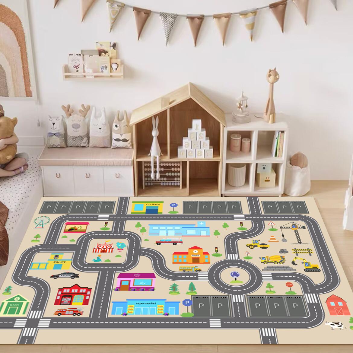 

Детский игровой коврик «Городской трафик» с дорогами и парковкой для ползания и игрушечными машинками 80x80 CM