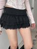 Sweet Girly Ruffle Patchwork Short Skirt - Low-Waist Knit Design