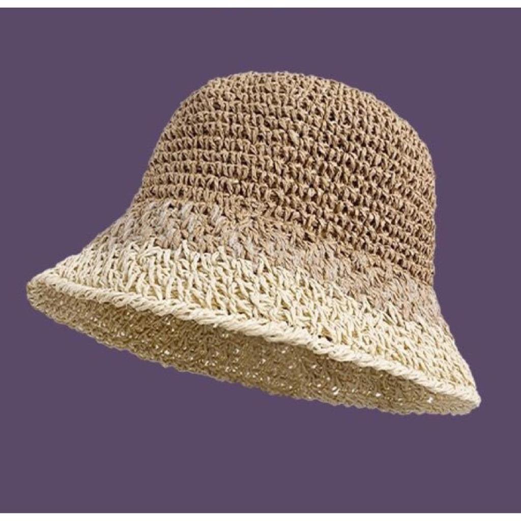 Purple Straw Hat for Women's Summer Outings Sun Protection and Shade Beach Fisherman Hat Color Blocked Grass Woven Basin Hat