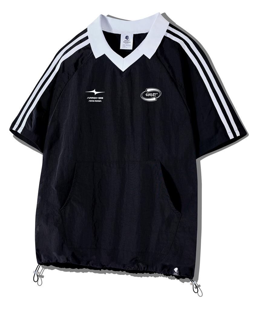 GHOST REPUBLIC Rugby Collar Raglan Track Taslan Short Sleeve Tee Gt-377_Black