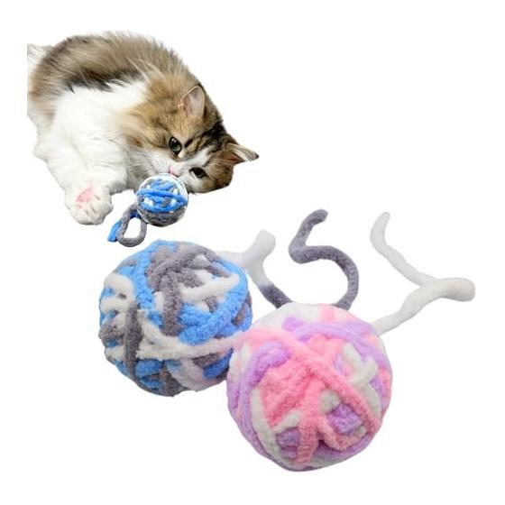 Pawsible Nyankoro Ball Cat Toy Yarn Ball with Bell, Pastel Color (2 Pieces)