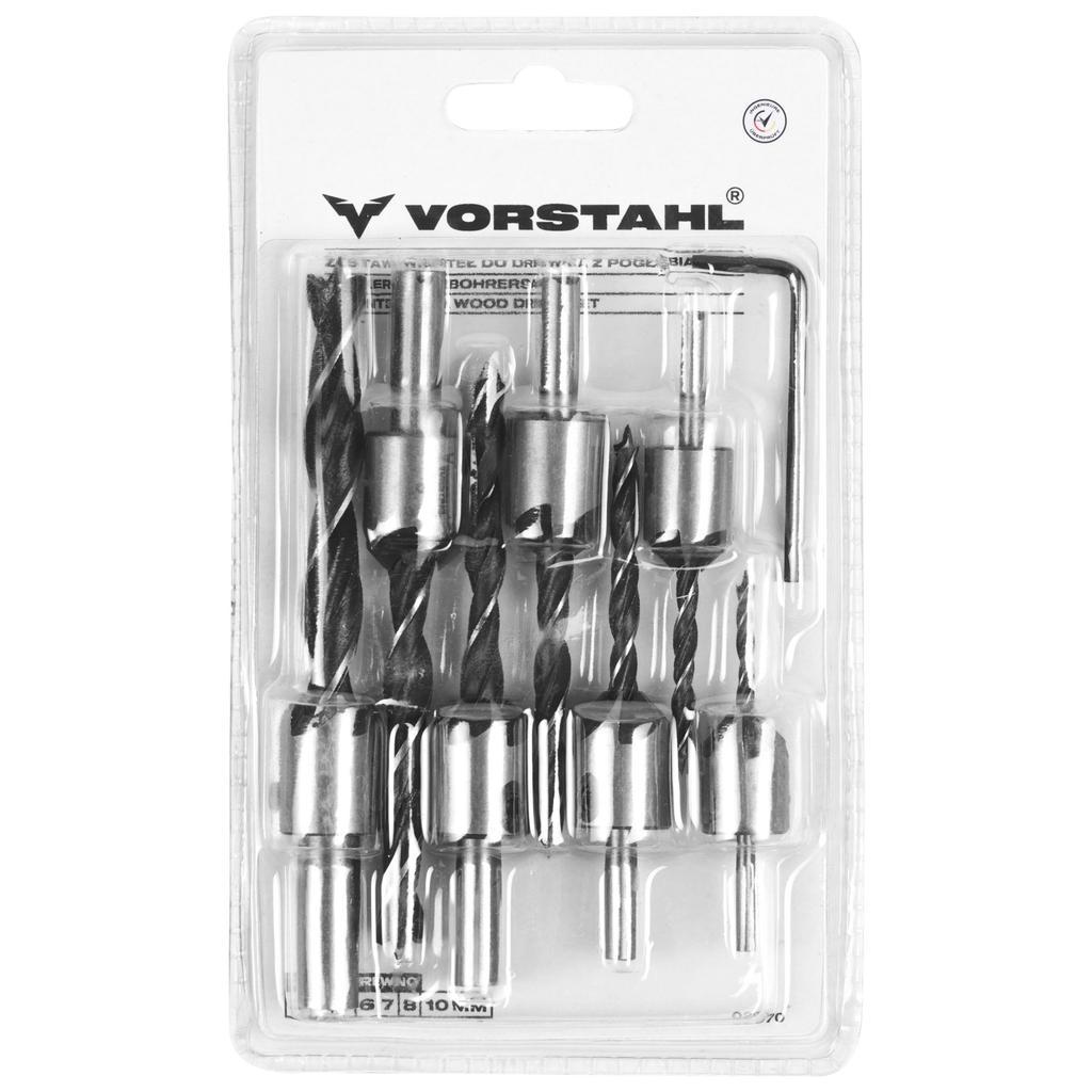 Set of wood drill bits with countersink (7 pcs.) 3-10mm Vorstahl