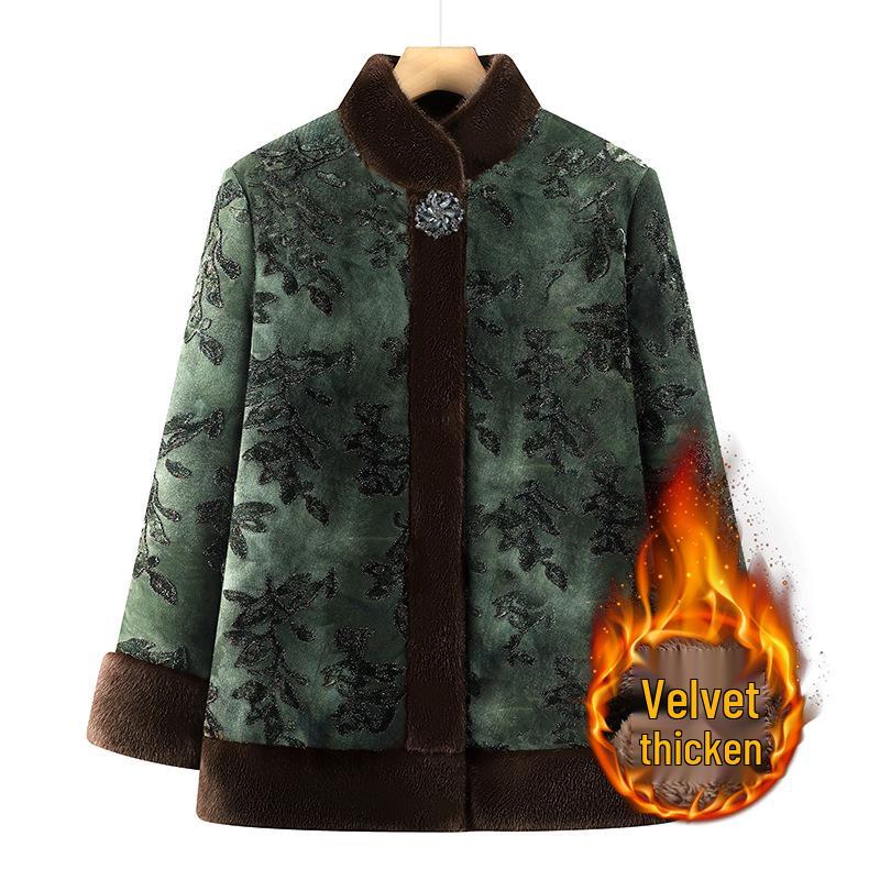 

Grandma Style Winter Cotton Jacket for Women - Plush Lined, Thickened Coat for Elderly (70-80 Years) XL [recommended up to 90-105 jin] зелений