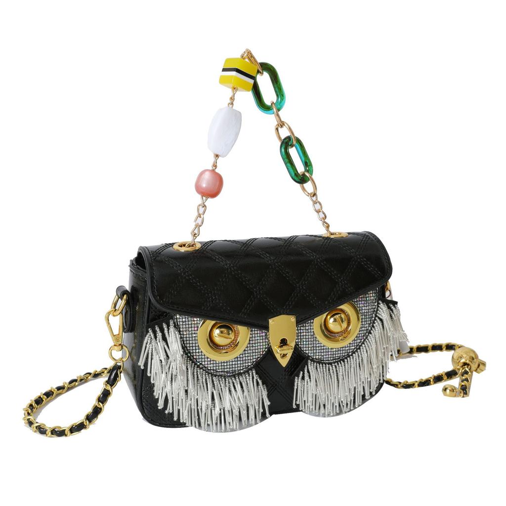 Xiaoxiangfeng Bag Women's 2025 New European and American Fashion Fringed Personalized Ins Crossbody One-shoulder Owl Small Square Bag