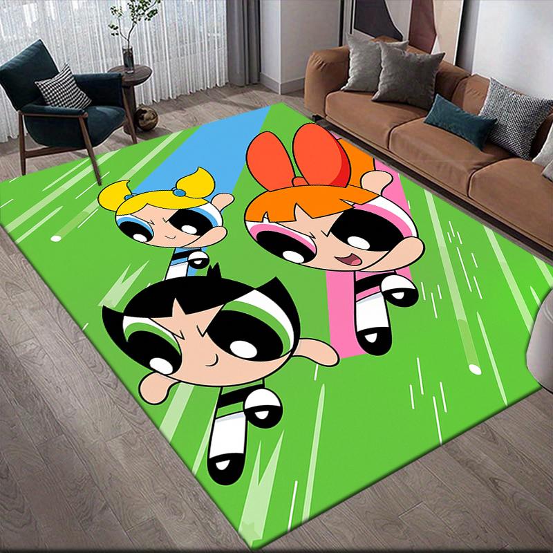 Cute Powerpuff Girls Cartoon Style Square Area Rug, Non-Slip Floor Mat for Living Room, Perfect Gift for Fans.chl