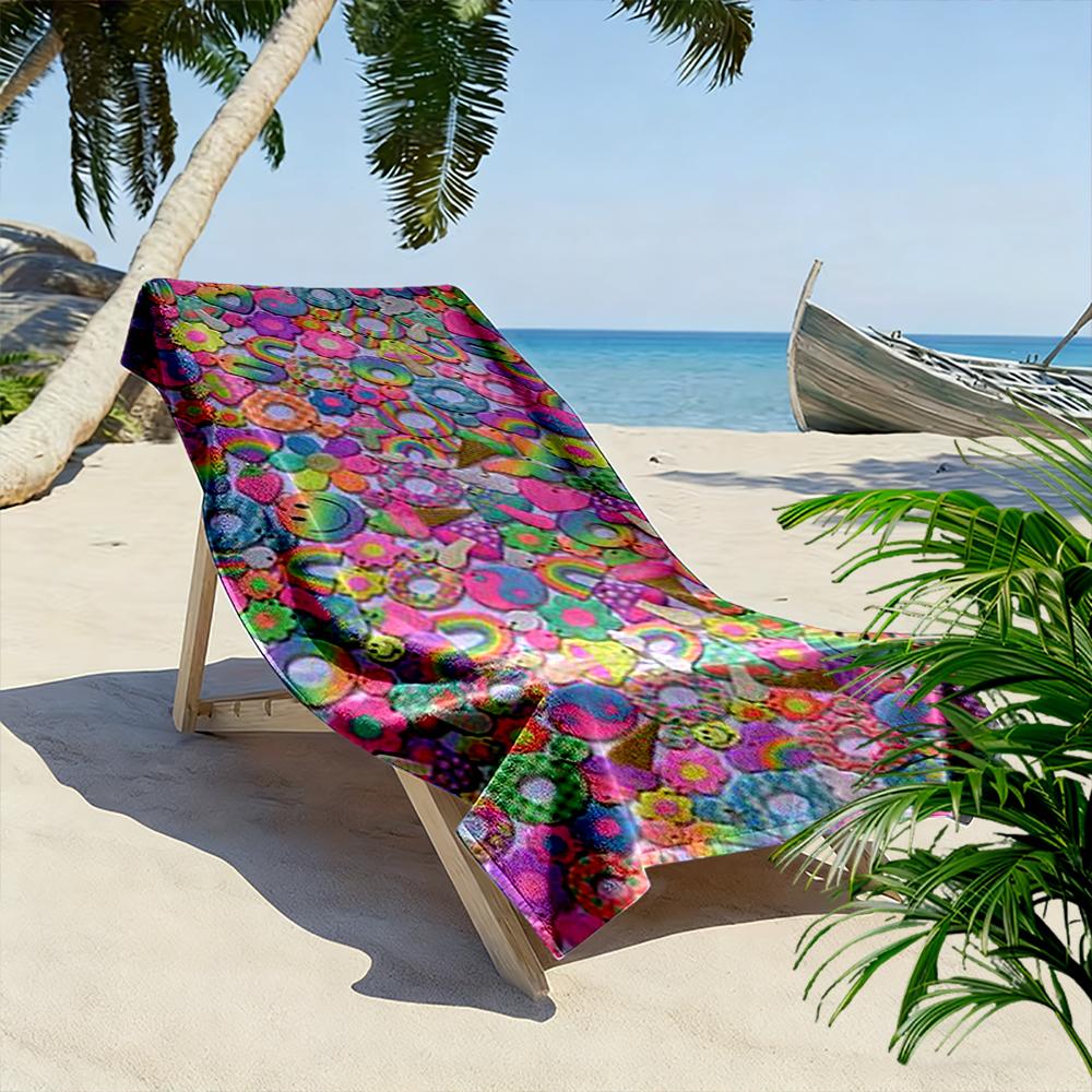 Colorful Smiley Faces and Rainbow Design Beach Towel Quick-drying for Travel Outdoor Sports Jogging Beach and Swimming