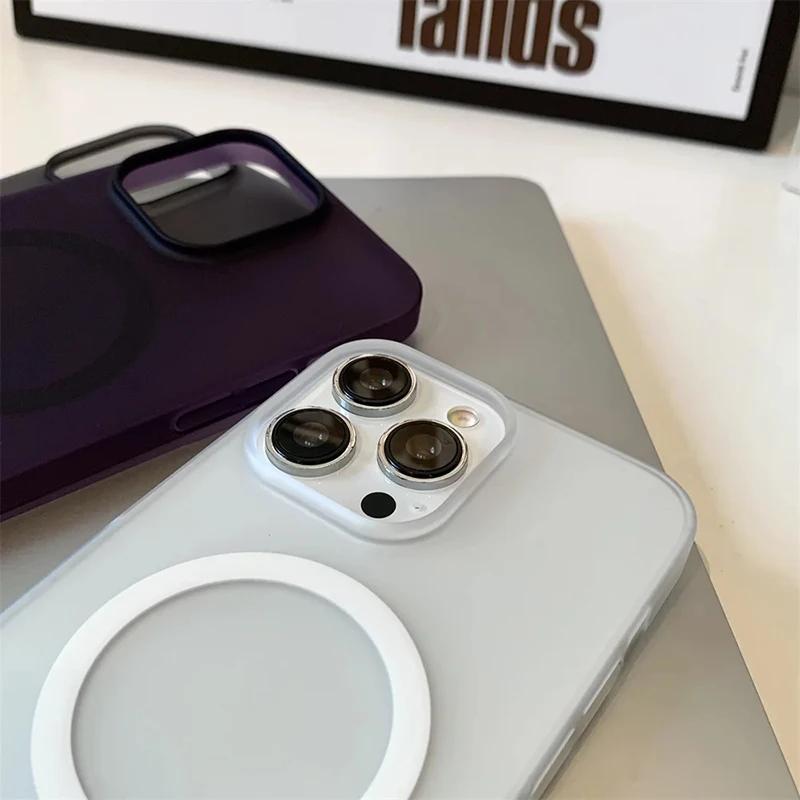 Ultra Thin Matte Magnetic Hard PC Clear Case For iPhone 15 14 13 12 Pro Max Plus For Magsafe Wireless Charge Shockproof Cover