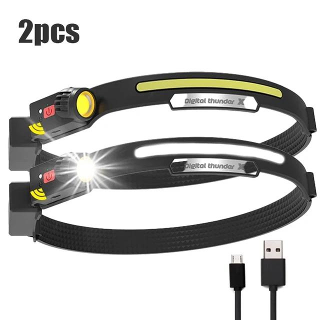 USB Rechargeable LED Headlamp COB Sensor Headlight With Built-in Battery Head Torch Outdoor Super Bright Camping Fishing Lamp