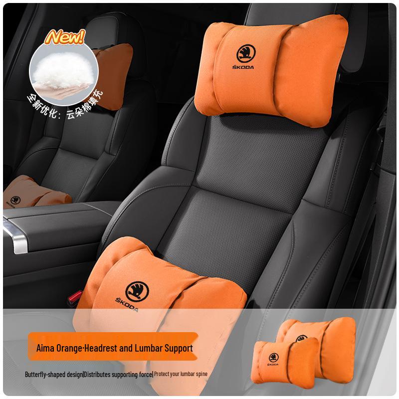 Skoda Headrest Lumbar Support Pillow for Octavia, Superb, Kamiq, Karoq - Neck Protection Cushion