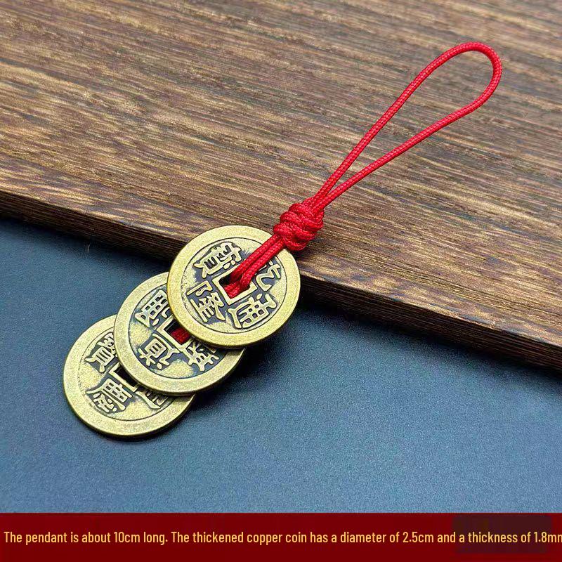 Handwoven Pure Brass Five Emperors Coins Keychain & Bag Pendant