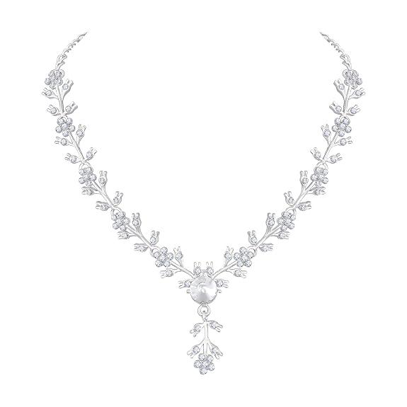American Diamond Style Silver Plated Necklace with Earrings Jewellery Set for Women – Perfect for Party, Wedding, and Engagement
