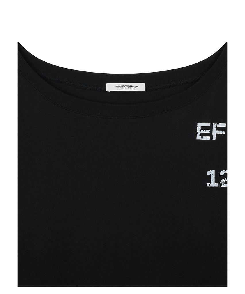 Lotaib Off-Shoulder Crack Logo Long-Sleeve - Black
