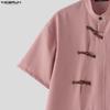 INCERUN Oversized Men Summer Short Sleeve Side Buttons Casual Vintage Tops Shirts
