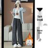 Relaxed Women's Chenille Fleece Striped Wide-Leg Pants for Autumn/Winter