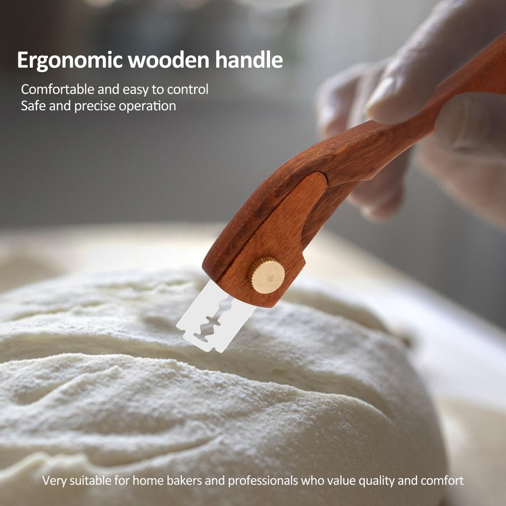 Chlebová lameta Dřevěná řezačka na chleba Nástroj na nařezávání s 5 ks čepelí Řezačka na nařezávání Kuchyňské pekařské příslušenství Nůž na tousty