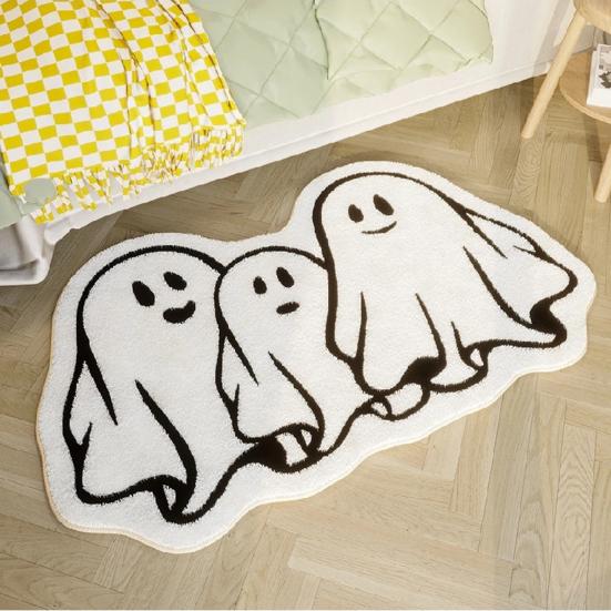 Halloween Floor Mat Absorbent Ghost Bathroom Rug Non-Slip Pumpkin Shower Mat for Holiday Bathroom Kitchen Porch Decoration