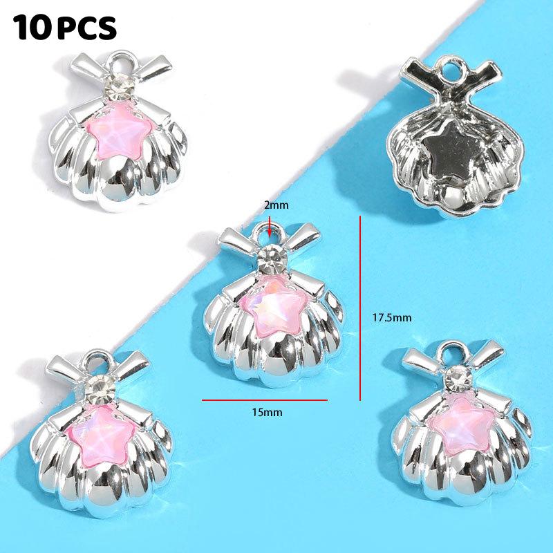 10Pcs Alloy Mixed Style, Inlaid Pink Resin Star And Moon Pendant, Diy Necklace, Bracelet Accessory