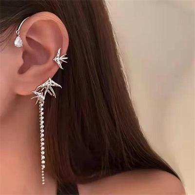 Elegant French Zircon Swallow Tassel Earrings: Non-Pierced, All-Match Design for Women