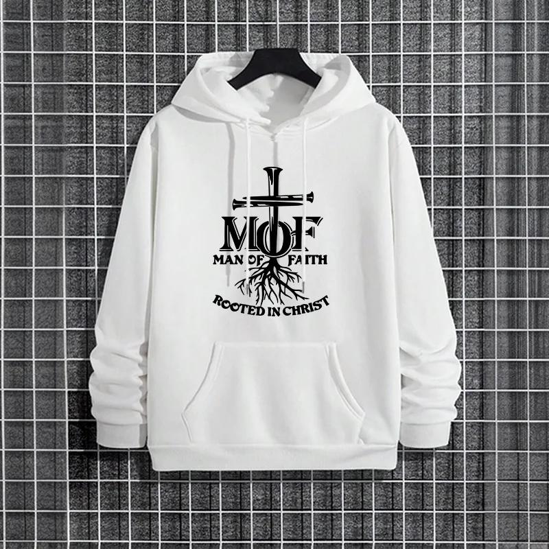 Autumn Winter Warm Pullover Man of Faith Print Hoodies 2025 Urban Streetwear Hip Hop Hooded Sweatshirt Male Trendy Casual Hoody