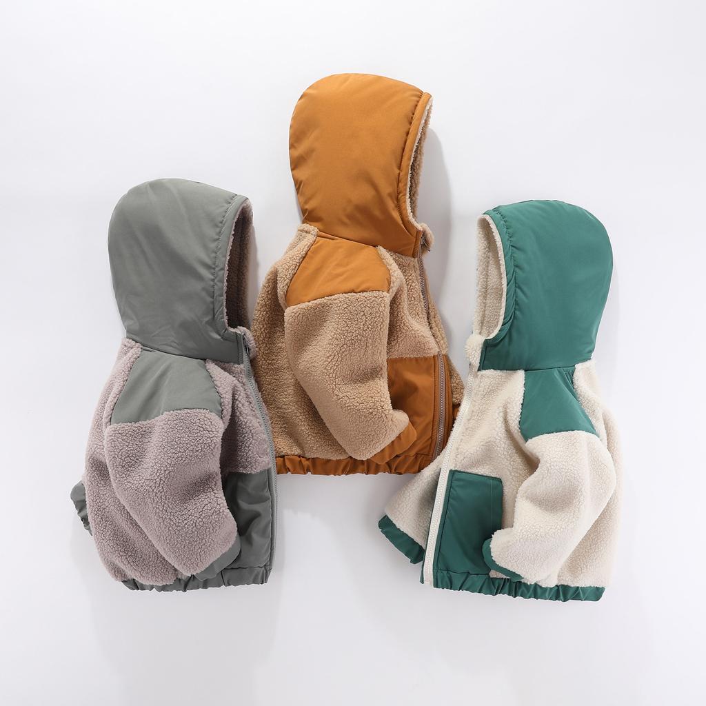 Children's Autumn Winter Warm Fleece Coat Design Zipper Hooded Outerwear