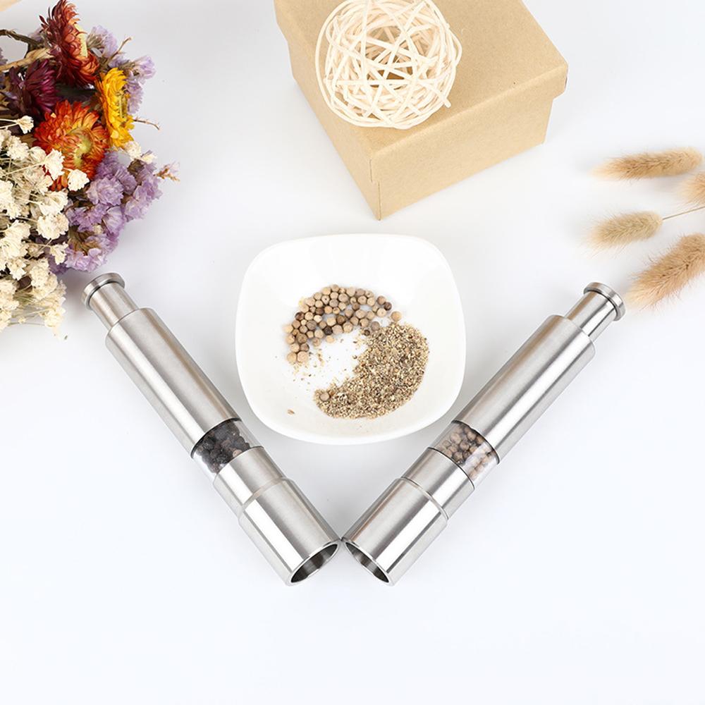 Gingira Stainless Steel Press Pepper Grinder Multi-purpose Grinder PortableThumb Push Salt Pepper Spice Grinder Mill