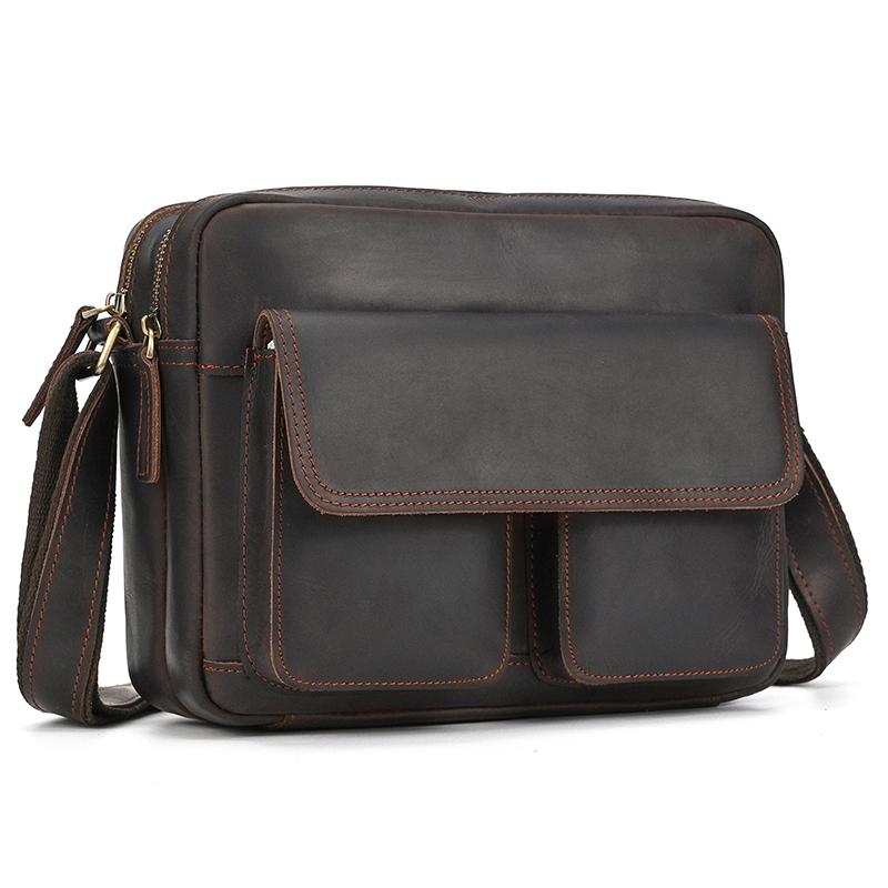 Mens Genuine Leather Shoulder Bag Messenger Bag Soft Cow Leather Crossbody Bags Daily Sling Bag Male Crossbody Bag Multifunction
