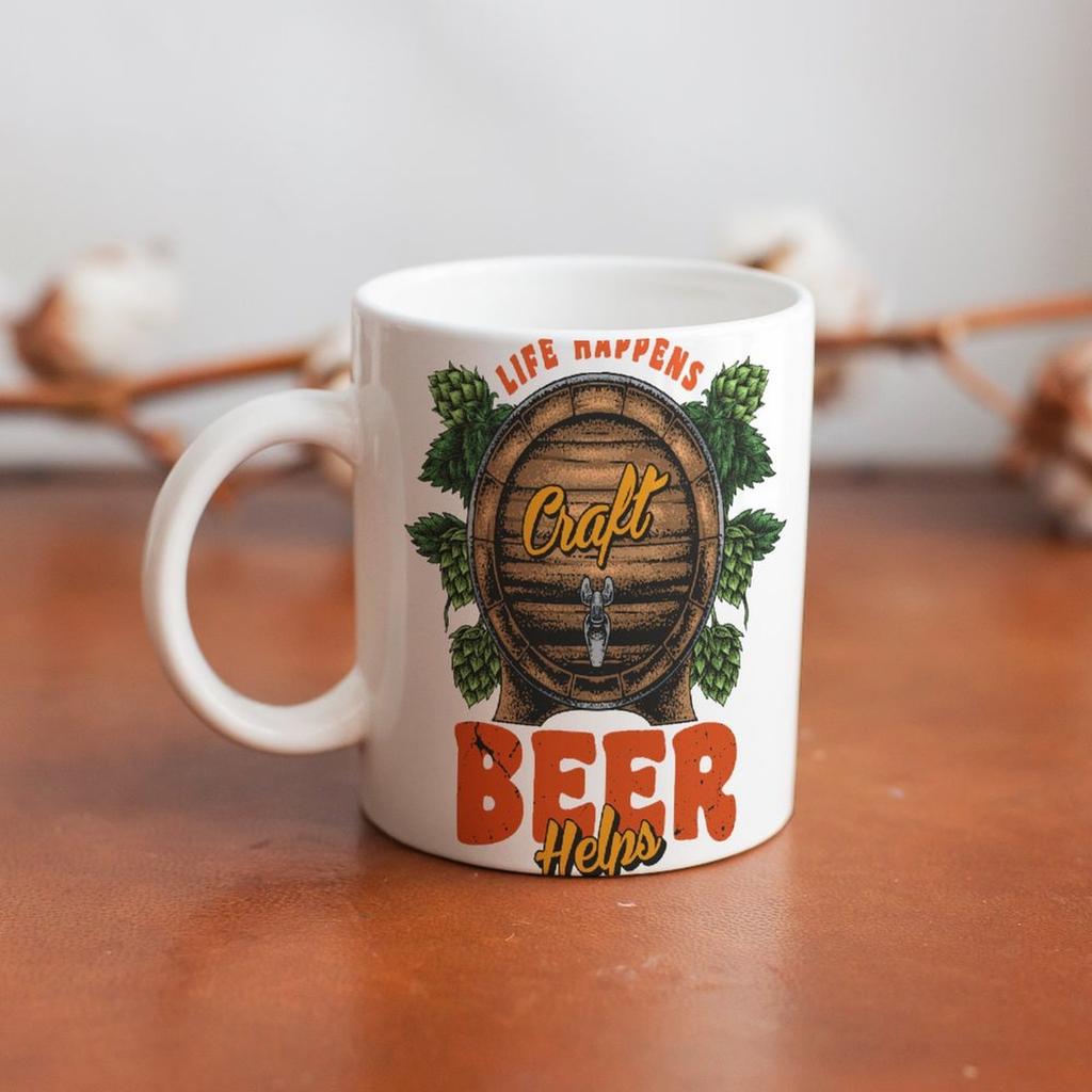 1pc 11oz Ceramic Coffee Mug with Double-Sided Beer Style Print, Everyday Gift Idea