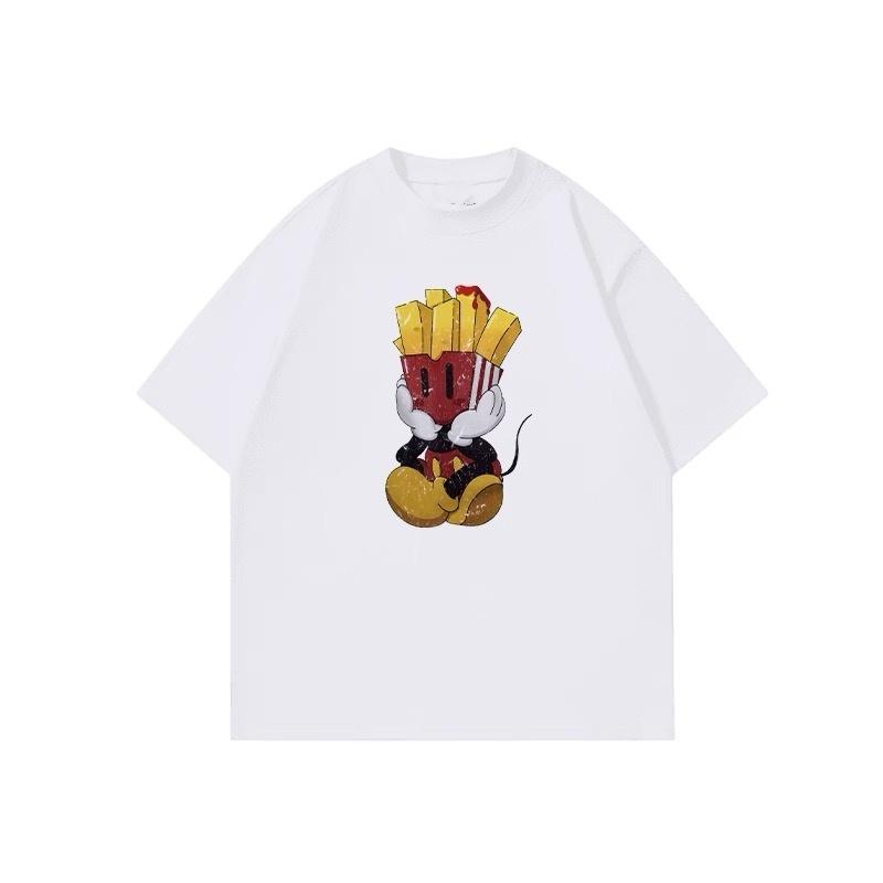 ZAZOMDE Trendy Front Graphic Tshirt Retro Cartoon Fast Food Fries Character Print O Neck Oversized Unisex Casual Street Tops