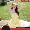 French Backless Sexy Yellow Suspender Dress Summer New Waist Strip Waist Slim Skirt