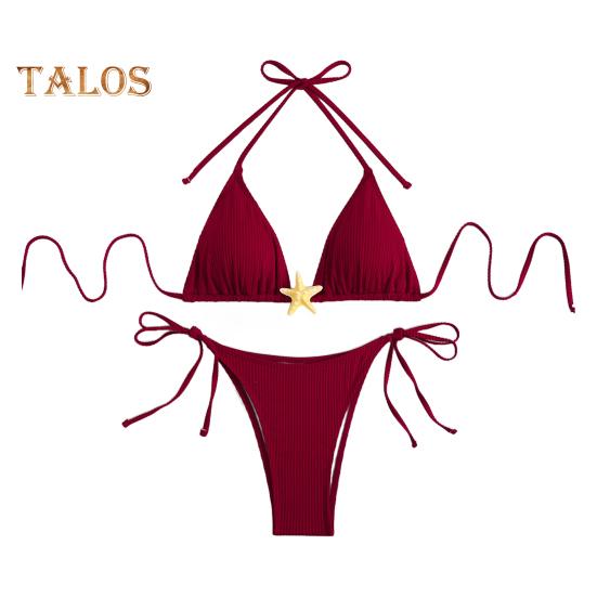 Women's Bikini Set Halter String Side Tie Two-Piece Swimsuit with Starfish Decor Sexy Triangle Bathing Suits for Beach Vacation Hot Spring Pool