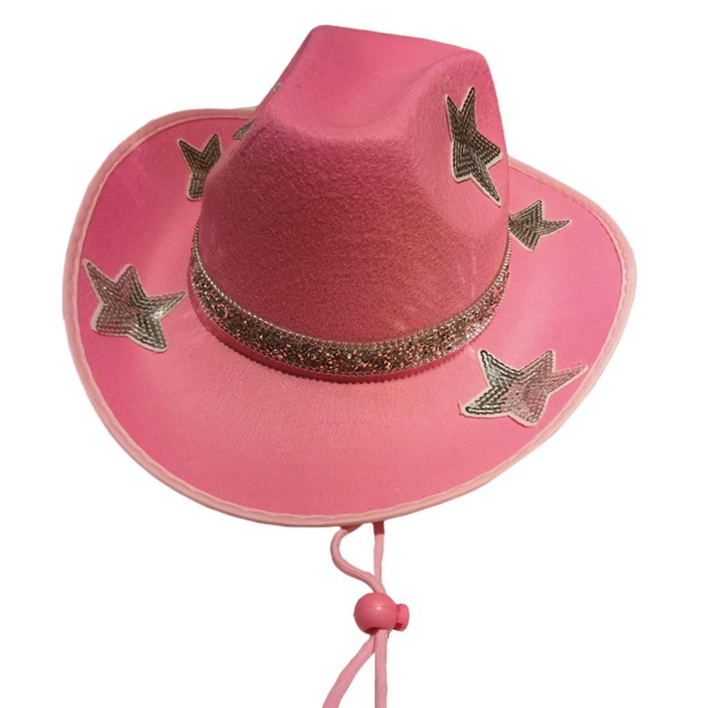 Adult Cowboy Hat with Sequins Star Pattern for Outdoor Elegant Lady Trilby Felt Hat Banquet Photography Hat for Adult