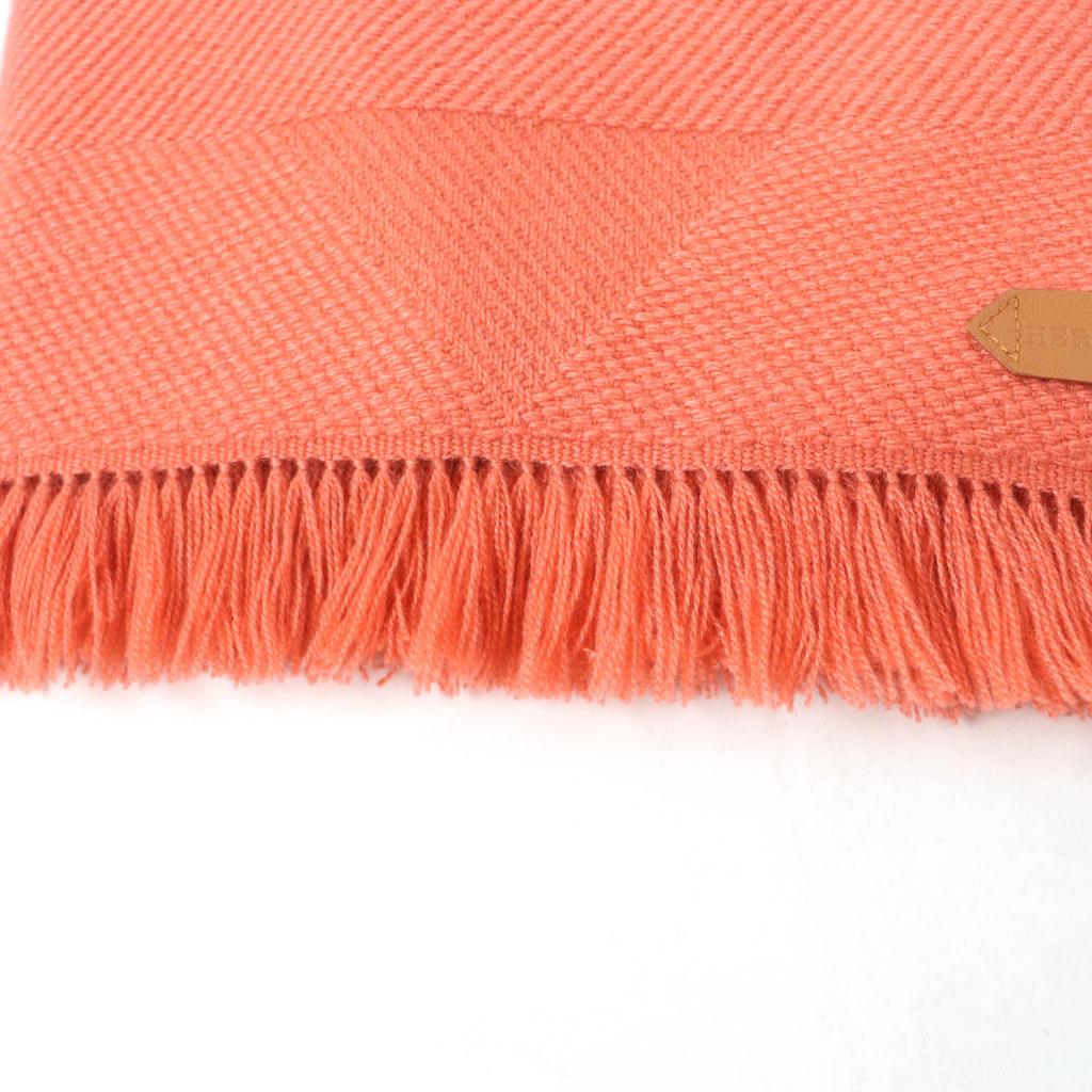 Pristine HERMES Scarf Grand Chevron Leather Logo Patch and Fringe Scarf Cashmere Used