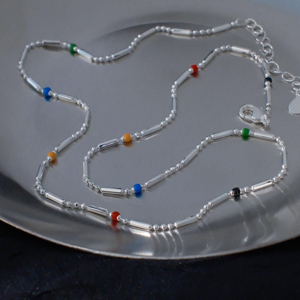 Autumn And Winter Enamel Drop Glaze Beaded Collarbone Necklace Simple Dopamine Stacked Snake Bone Chain Neck Chain Accessories