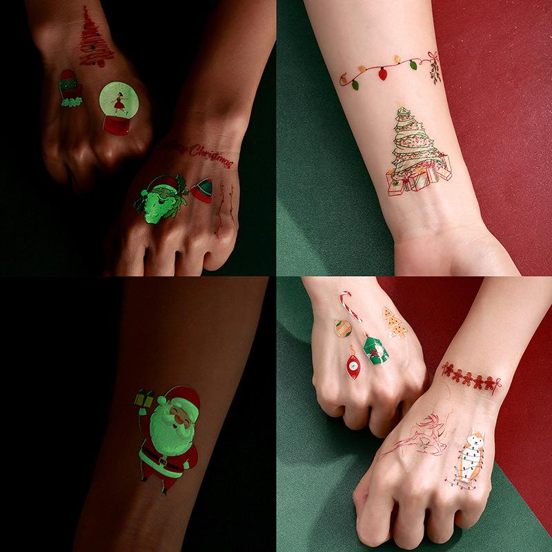 Cartoon Tattoo Sticker Waterproof Christmas Luminous Tattoo Sticker Cute Temporary Tattoo