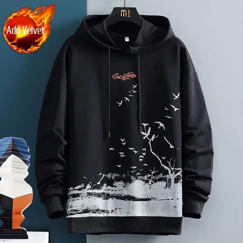 Sweatshirts for Man Hooded Anime White Men's Clothing Hip Hop Manga Hoodies Aesthetic Streetwear New In Pastel Color Cotton Emo
