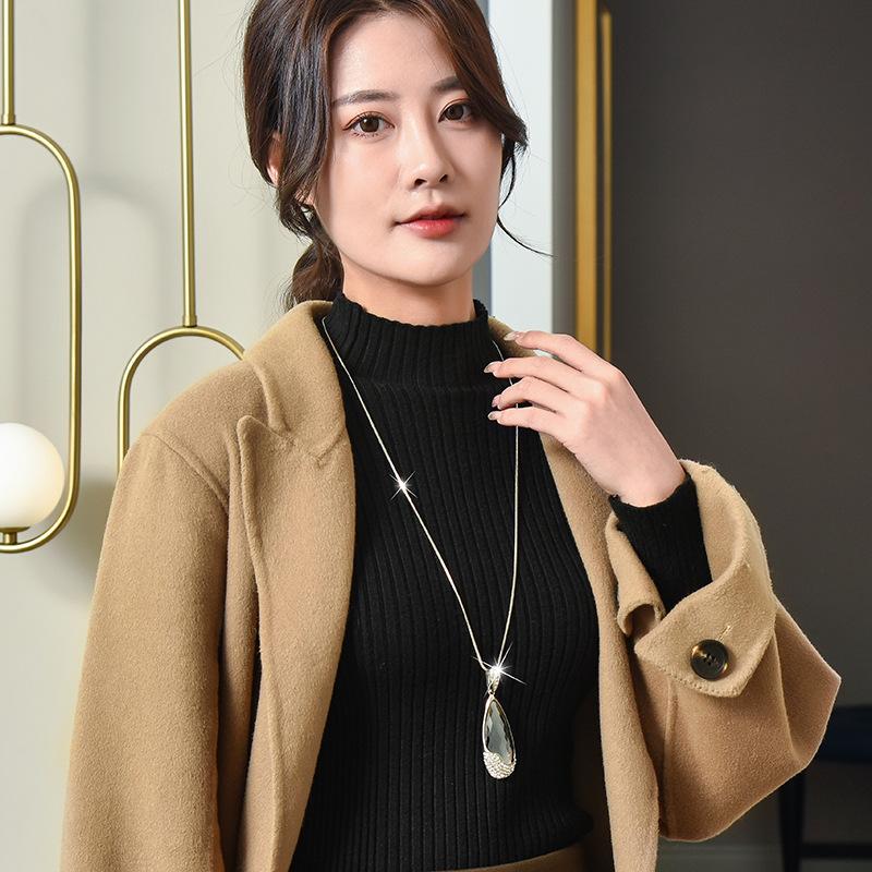 Crystal Sweater Chain Autumn And Winter Versatile Long Big Water Drop Necklace Women'S Clothes Accessories