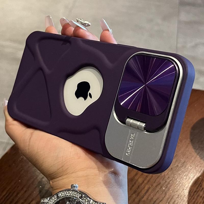 Luksusowe etui z klapką na obiektyw z otworem na logo dla iPhone 13 15 14 11 12 Pro Max 15 Plus Magsafe Silikonowe Miękkie Niewidoczne Etui ze stojakiem