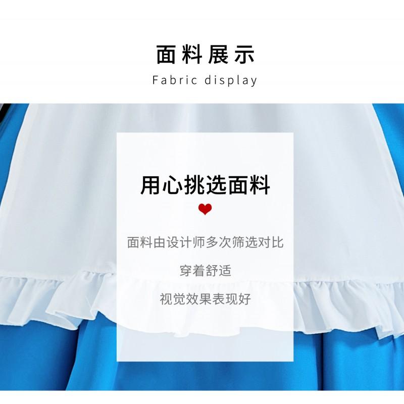 Alice In Wonderland Cosplay Costume Girls - Sweet Maid Dress With Apron Bow Tie Headband Short Sleeve Party Outfit