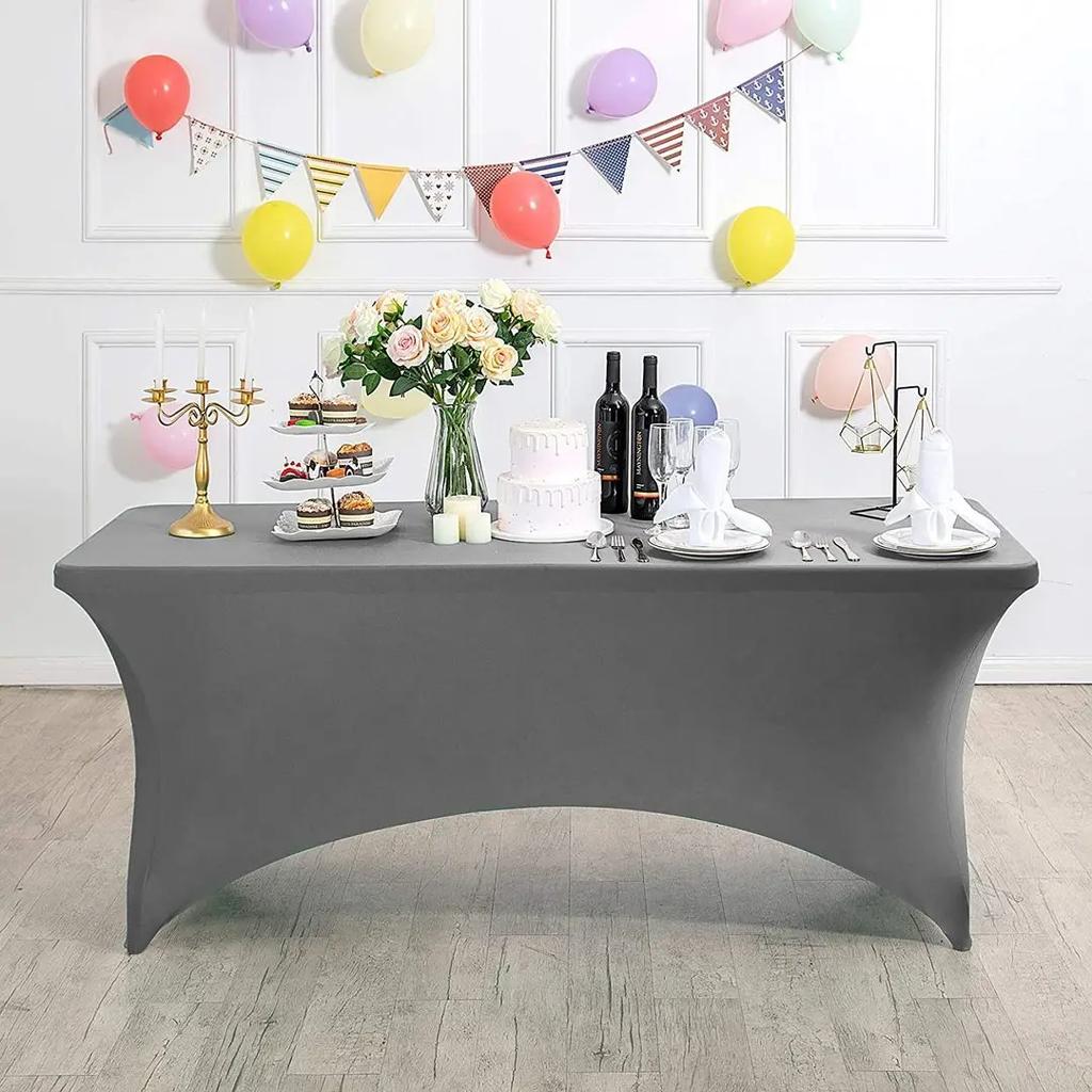 2 Pcs Spandex Table Cover for Standard Folding Tables Universal Rectangle Fitted Tablecloth Protector Wedding Banquet and Party