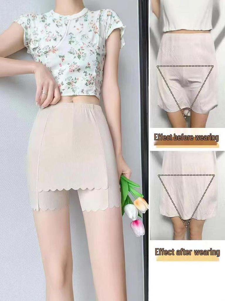 Pantaloni de siguranță pentru femei din mătase de gheață: Colanți Fără Cusături, Pregătiți pentru Vară, Anti-Expunere, cu Funcție de Strângere Abdominală