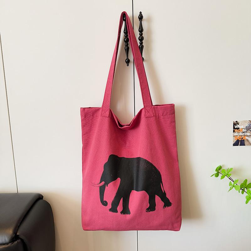 Spring and summer simple canvas elephant printing large capacity versatile relaxation shoulder bag environmental protection tote bag