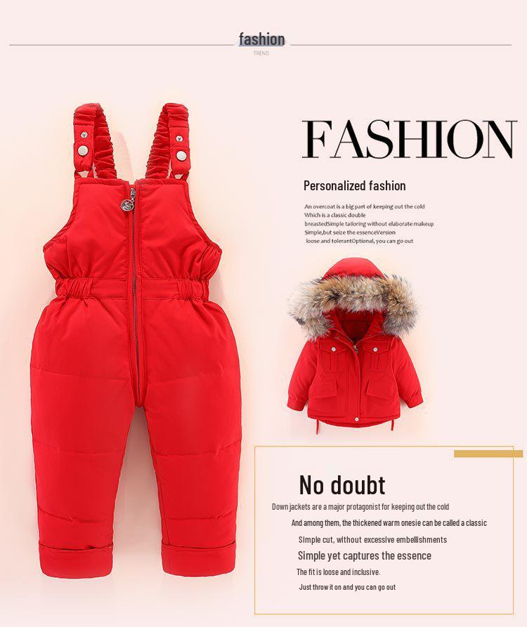 2024 Winter Kids' Down Jacket Set: Korean Style, Big Fur Collar, Two-Piece for Boys and Girls